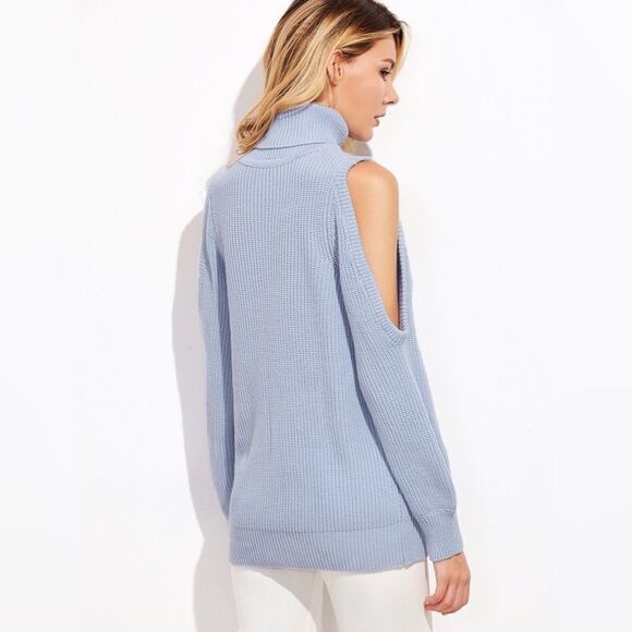 ✨Blue Turtleneck Open Shoulder Sweater✨ - Picture 4 of 7